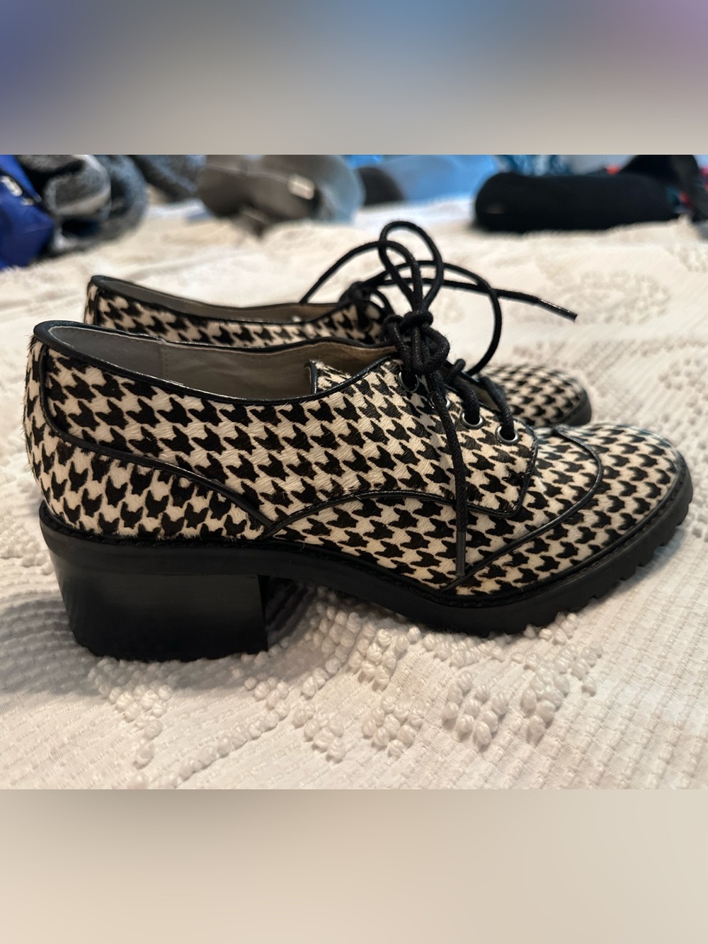 Michael Kors Edison lace-up oxfords feat. a black & white houndstooth pattern
